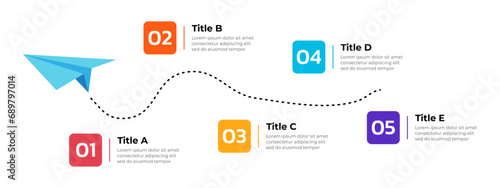 Infographic design template with paper plane. Vector illustration. Can be used for workflow layout, diagram, banner, webdesign.