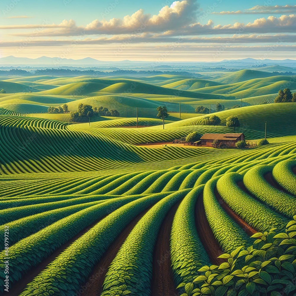 Fototapeta premium Harmony of the Fields: A Rural Tapestry