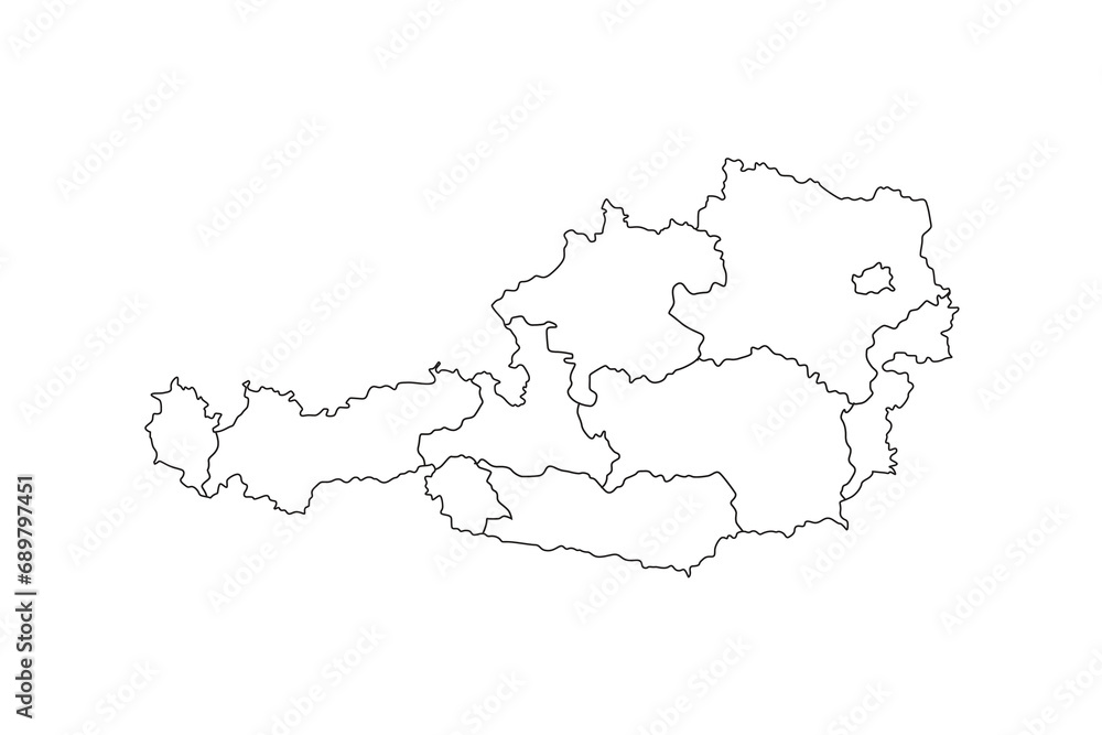 Vector Austria map outline with states or provinces white background