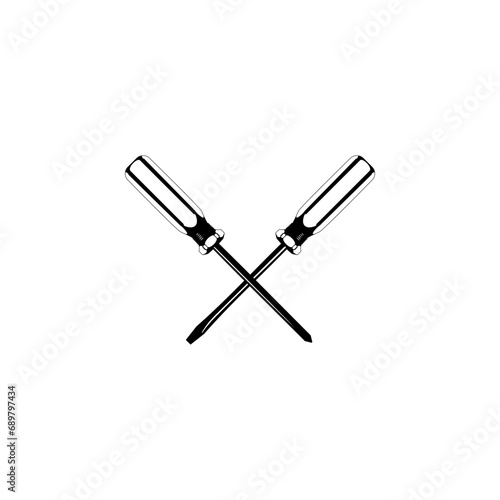 Pair of the Plus or Positive and Minus or Negative Screwdriver Silhouette, can use for Art Illustration, Logo Gram, Pictogram, Website, Apps, or Graphic Design Element. Vector Illustration