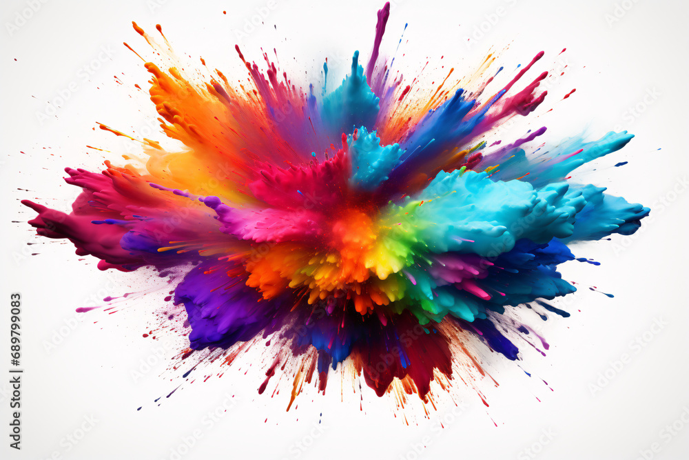 multicolored powder explosion on white background - obrazy, fototapety, plakaty 