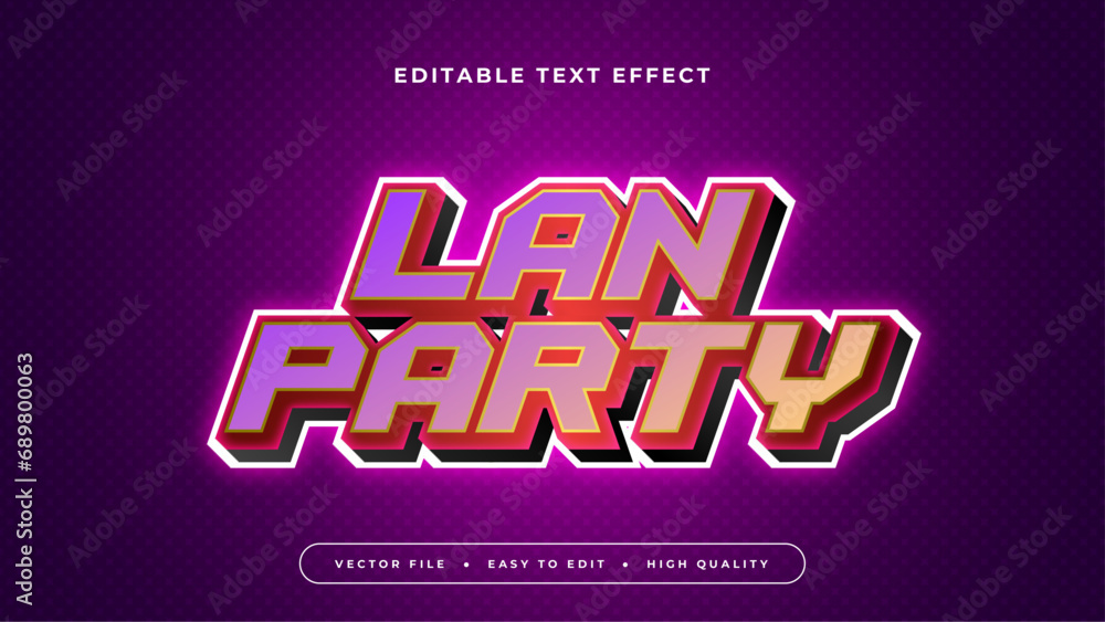 Purple violet red and peach LAN party 3d editable text effect - font style - obrazy, fototapety, plakaty 