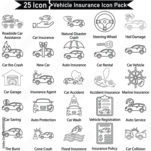 Vehicle Insurance Line Icon Pack