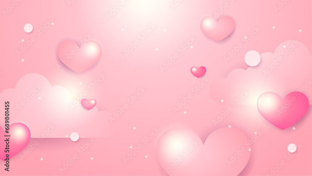Happy valentine day with creative love composition of the hearts. Vector illustration Pink vector realistic heart love background