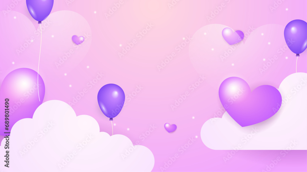 Happy valentine day with creative love composition of the hearts. Vector illustration Purple violet vector heart and love background