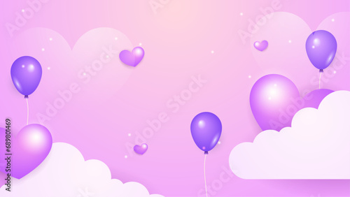 Happy valentine day with creative love composition of the hearts. Vector illustration Purple violet vector happy love background with 3d hearts