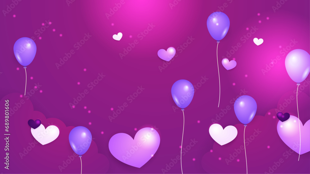 Happy valentine day with creative love composition of the hearts. Vector illustration Purple violet vector love background with realistic hearts element