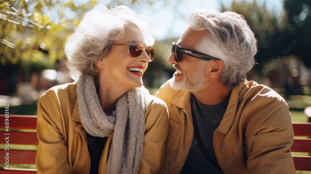 A couple of older people sitting on a bench. A couple of older people sitting on a bench.