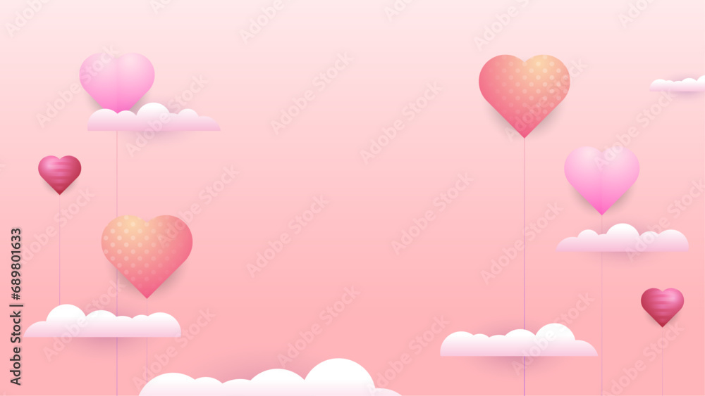 Pink peach and white vector decorative heart background illustration Happy Valentine's Day banner for poster, flyer, greeting card, header for website