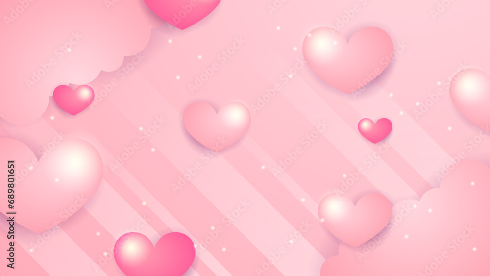 Happy valentine day with creative love composition of the hearts. Vector illustration Pink vector love background with realistic hearts