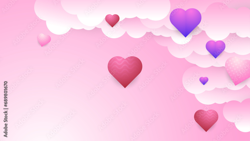 Pink purple violet and white vector realistic heart love background Happy Valentine's Day banner for poster, flyer, greeting card, header for website