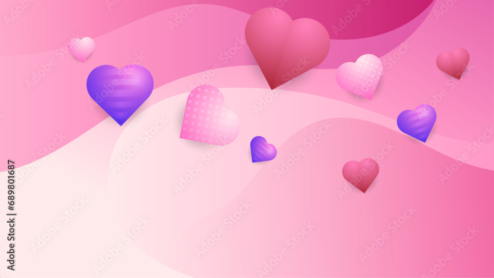 Pink and purple violet vector realistic modern love background with heart element Happy Valentine's Day banner for poster, flyer, greeting card, header for website