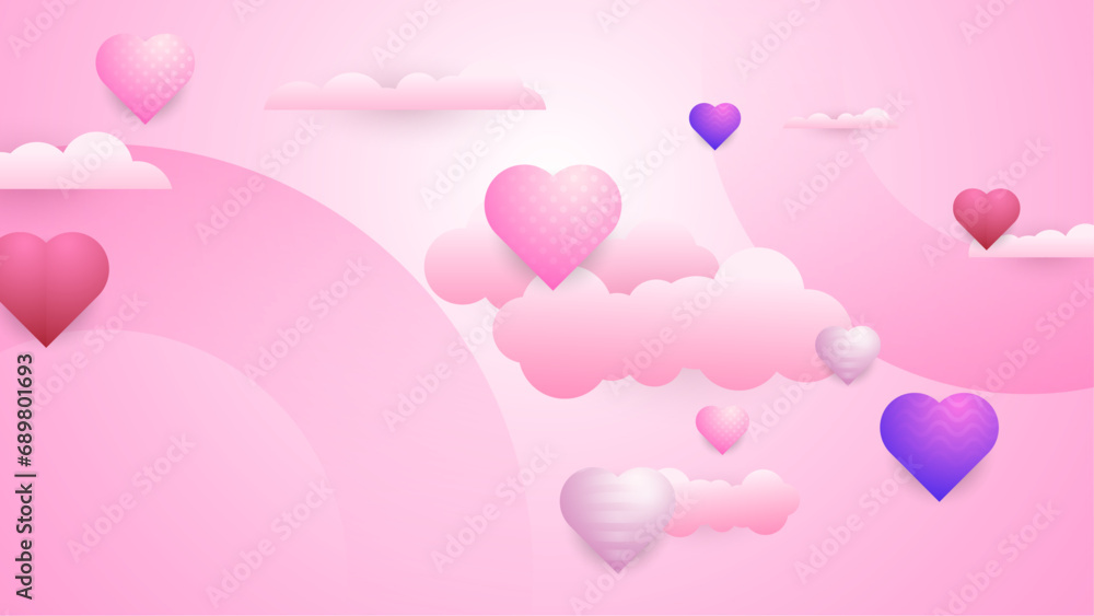 Pink and purple violet vector heart and love background Happy Valentine's Day banner for poster, flyer, greeting card, header for website
