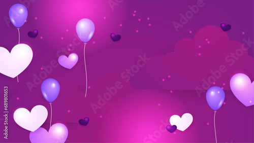 Happy valentine day with creative love composition of the hearts. Vector illustration Purple violet vector happy love background with 3d hearts