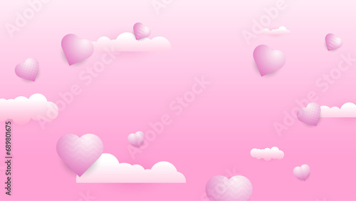 Pink vector love background with realistic hearts element Happy Valentine's Day banner for poster, flyer, greeting card, header for website