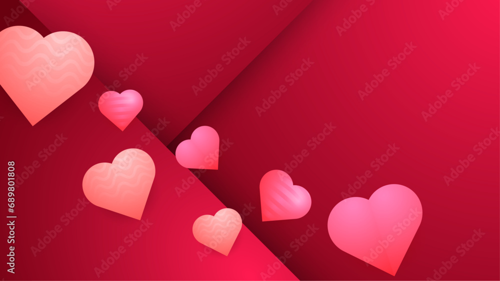 Red and pink vector realistic modern love background with heart element Happy Valentine's Day banner for poster, flyer, greeting card, header for website
