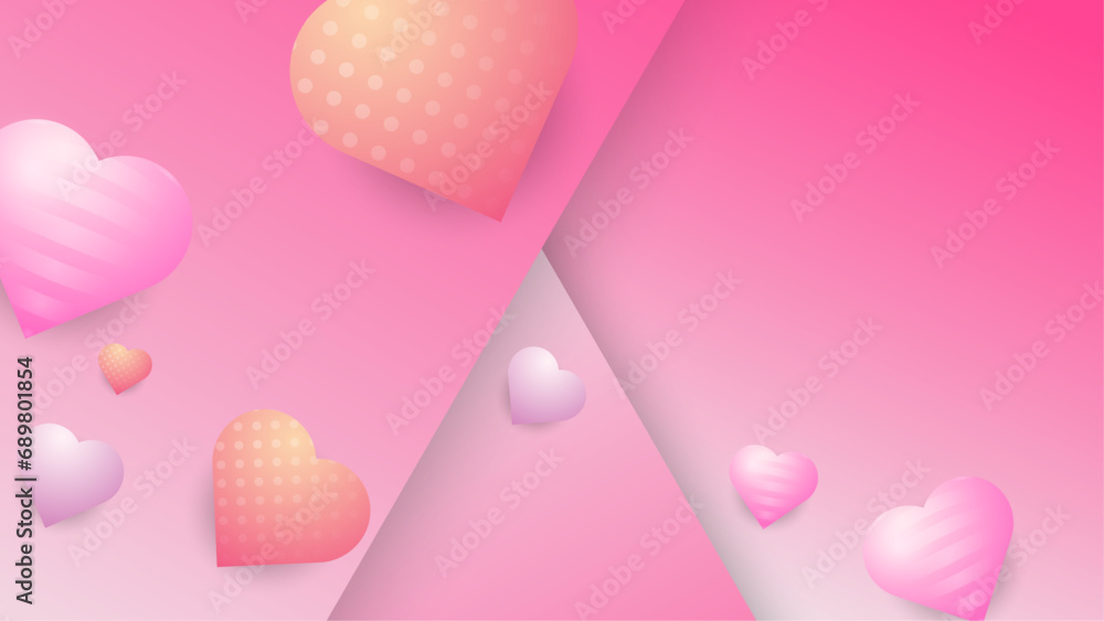 Pink peach and white vector happy love background with 3d hearts Happy Valentine's Day banner for poster, flyer, greeting card, header for website