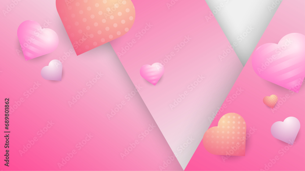 Pink peach and white vector love background with decorate heart Happy Valentine's Day banner for poster, flyer, greeting card, header for website