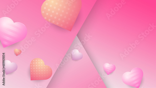 Pink peach and white vector happy love background with 3d hearts Happy Valentine's Day banner for poster, flyer, greeting card, header for website