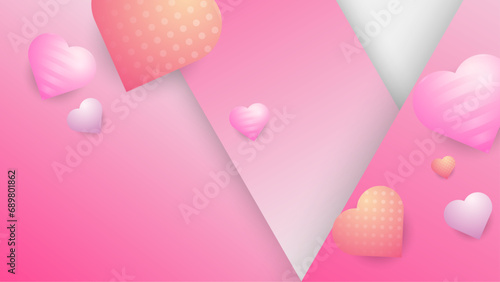 Pink peach and white vector love background with decorate heart Happy Valentine's Day banner for poster, flyer, greeting card, header for website