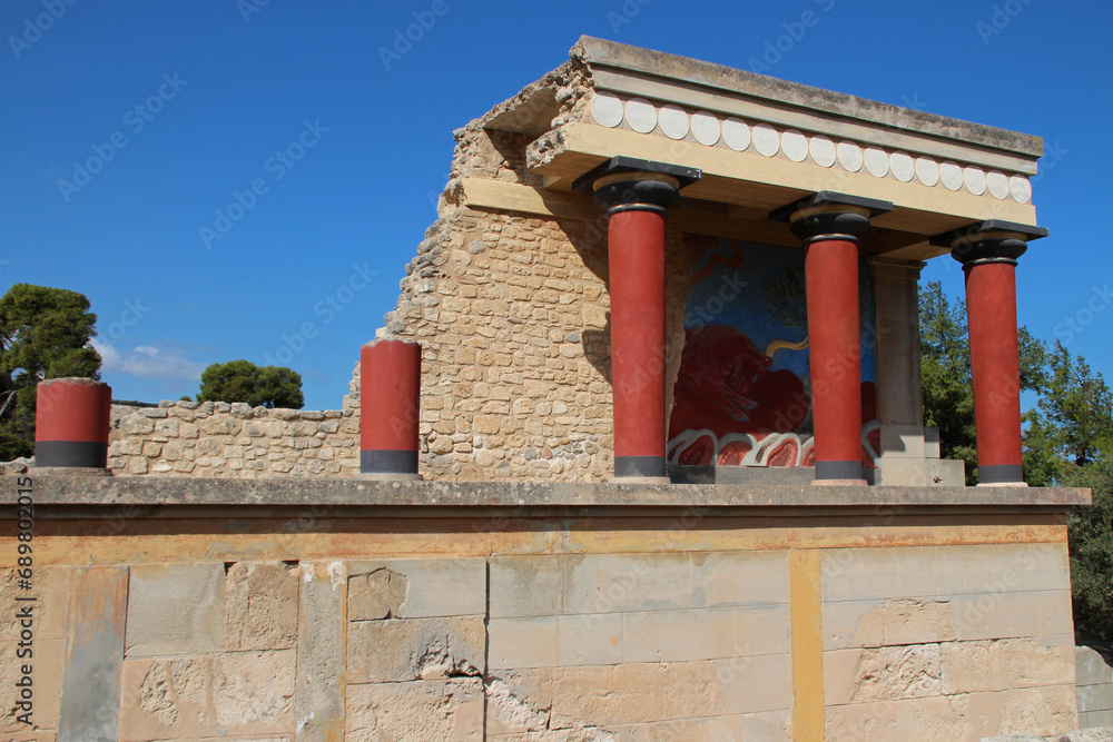 ruined minoan palace (knossos) closed to heraklion in crete in greece 