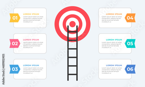 Goals infographic template. Business concept with 6 steps.