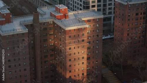 Aerial shot of a New York City public housing project on an autumn morning photo