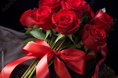 close up of red roses bouquet