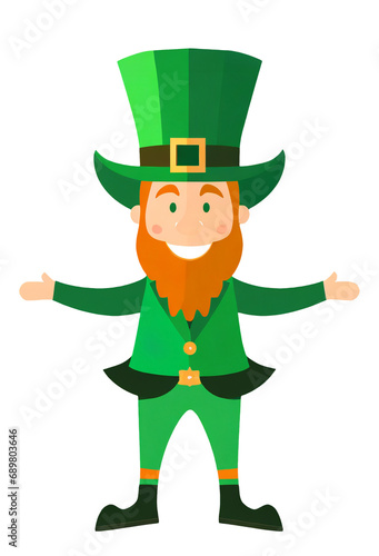 Cheerful welcoming green leprechaun flat illustration isolated cutout on transparent