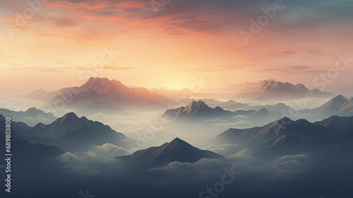 Mesmerizing foggy mountain landscape. AI generated illustration. © Ольга Зуевская