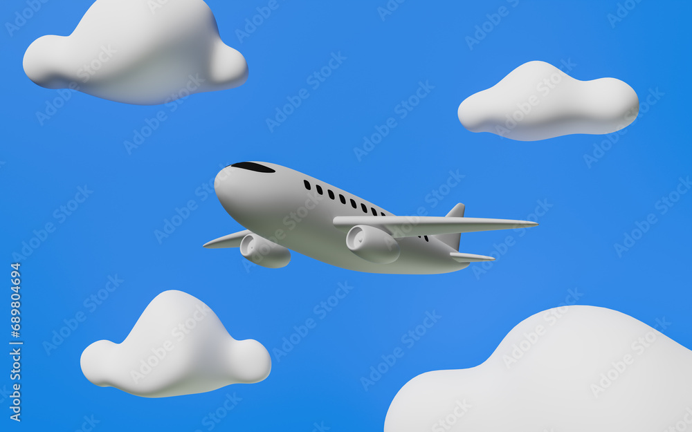 Passenger aircraft flying in cloudy sky. 3d rendering