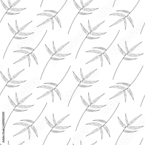 Fototapeta Naklejka Na Ścianę i Meble -  Seamless pattern with bamboo leaves. Vector hand drawn print for fabric, textile, background, wallpapers