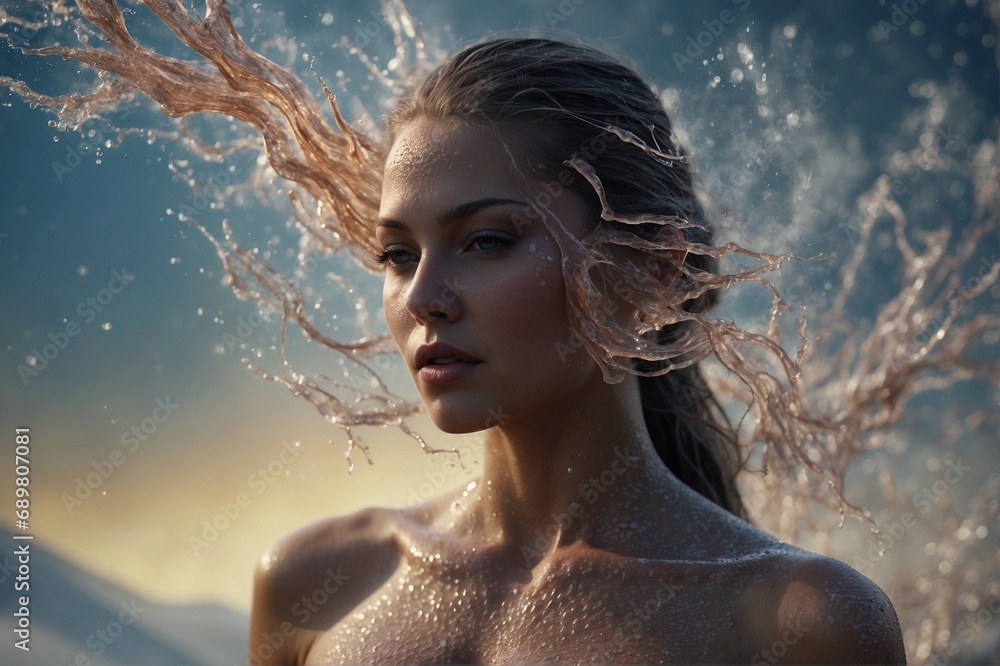 Obraz premium Beauty and Freshness: Female Skin and Body Interacting with Water