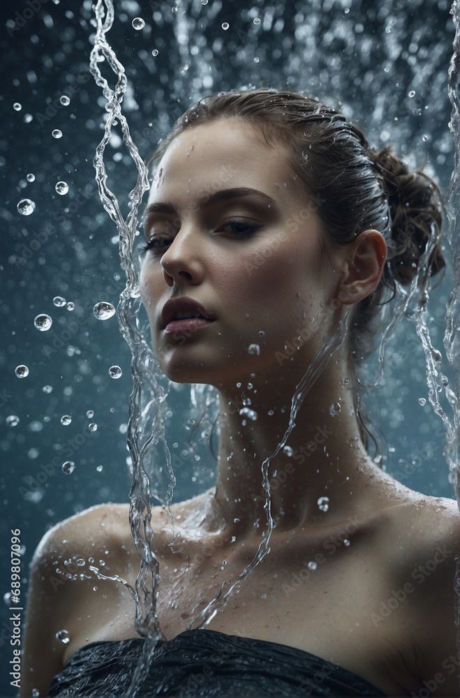 Fototapeta premium Beauty and Freshness: Female Skin and Body Interacting with Water