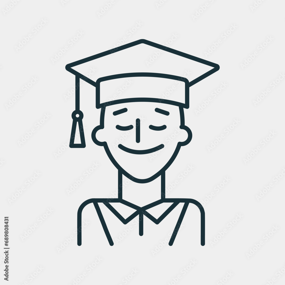 Graduating student with cap line icon. Happy and cheerful boy. Education icon. Vector Graduating student with cap line icon. Happy and cheerful boy. Education icon. Vector