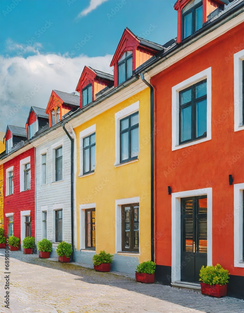 Fototapeta premium colorful stucco finish traditional private townhouse simple design