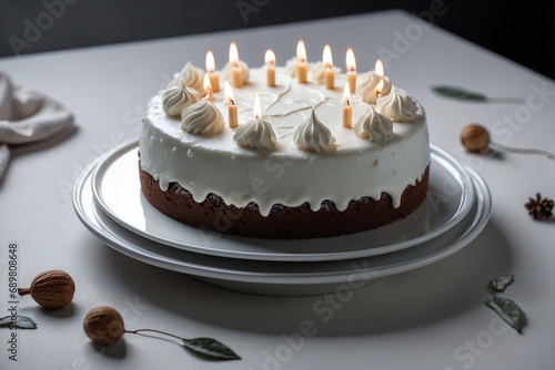 Birthday cake with candles and white chocolate icing