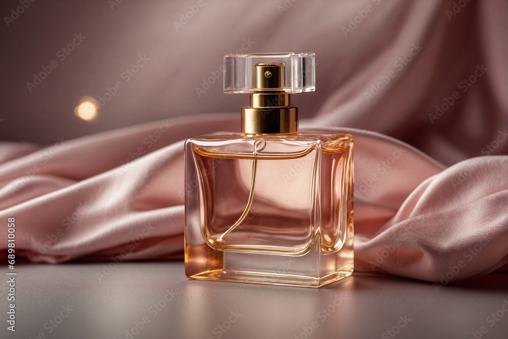 Perfume bottle - transparent smooth glass with golden frame and Perfume bottle - transparent smooth glass with golden frame and