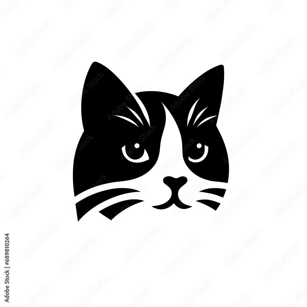 logotype of a cat, black and white, small size, isolated