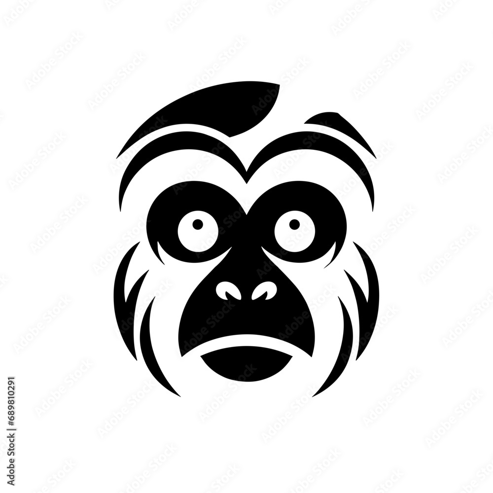 logotype of a monkey, black and white, small size, isolated