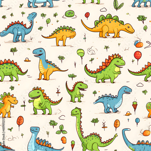 Dinosaurs in pencil drawing style. Kid drawing cartoon seamless pattern background.