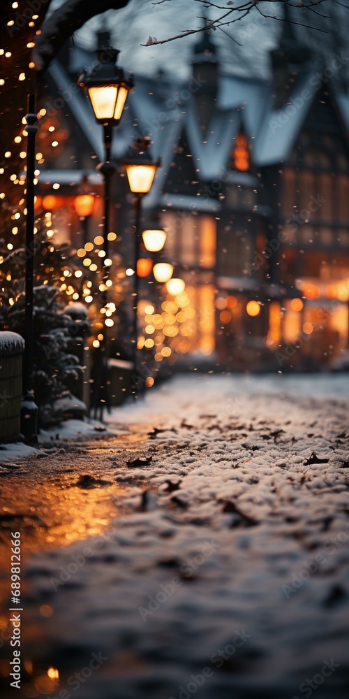 Obraz premium Twilight Glow on a Snowy Street