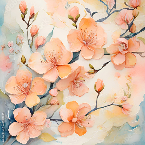 Watercolor Peach blossom  generative ai