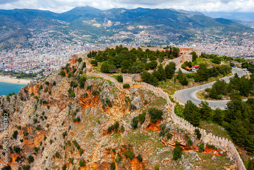 Aerial view of Alanya Castle and the town of Alanya, Antalya, Turkey. photo