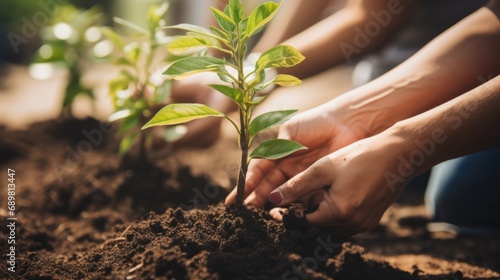 A person is planting a plant in the dirt.