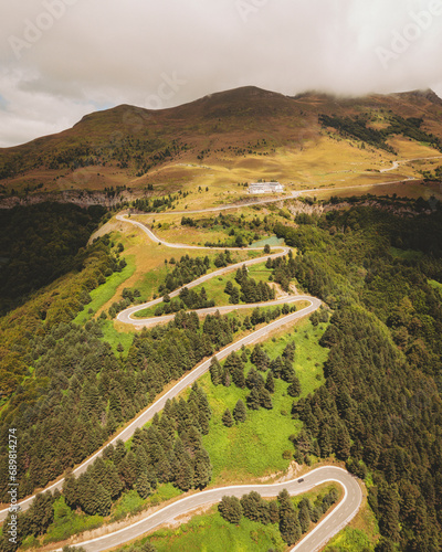 Aerial view of the road from Mirador de Larra Belagua, Navarra, Spain. photo