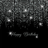Festive background of falling silver dust on a black background, poster, beautiful birthday banner