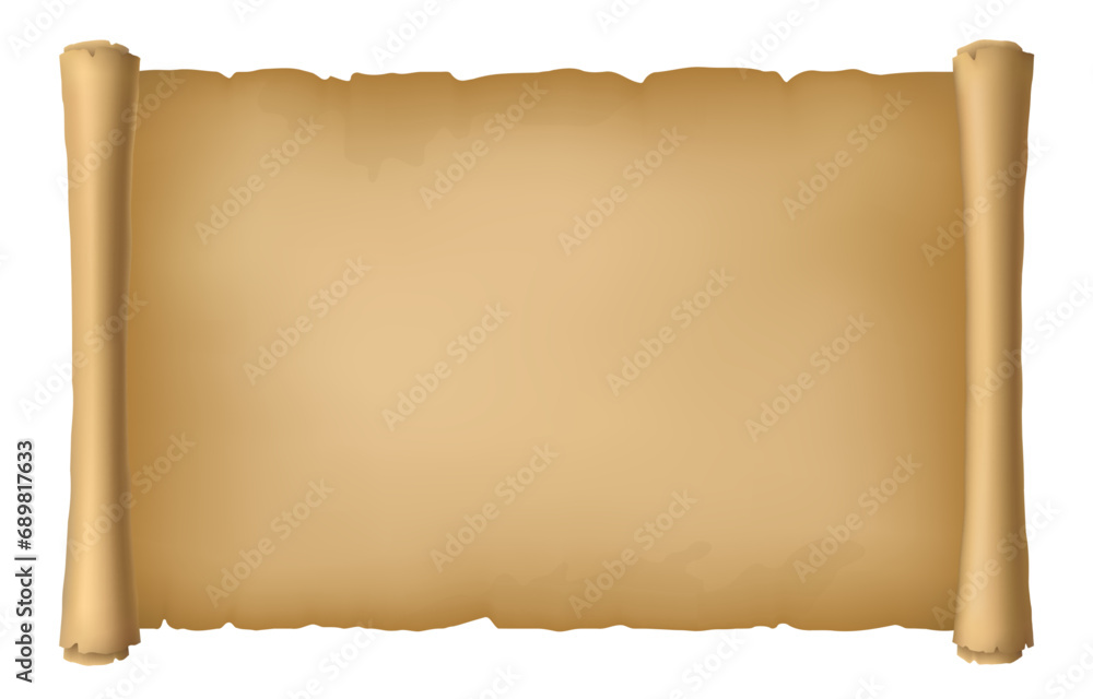 Vector Isolated Old Aged Unrolled Paper Scroll