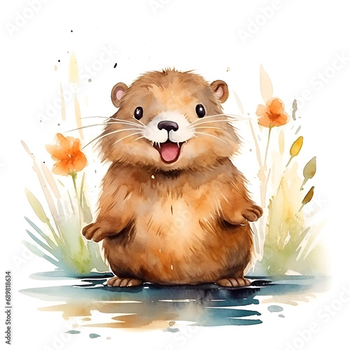 cute whimsical watercolor beaver