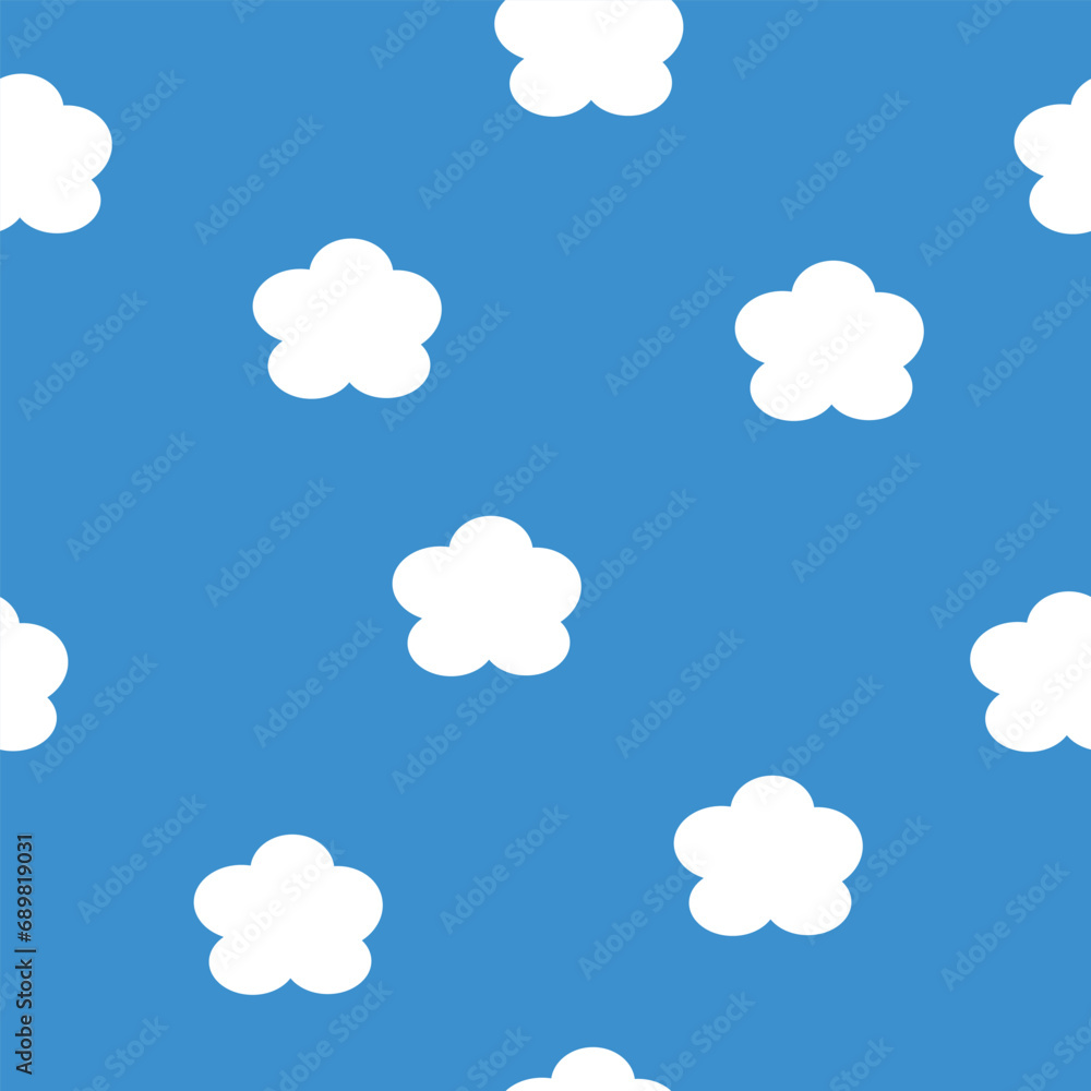 White clouds on paris blue sky. Seamless pattern.
